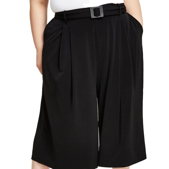 Calvin Klein Cropped Pants Women's Plus Size 1X Black Belted Wide Leg Dressy - Picture 1 of 12